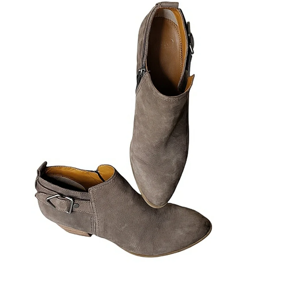 Franco Sarto Leather Western Country Booties Buckle Zip Prarie Farm Suede 9.5